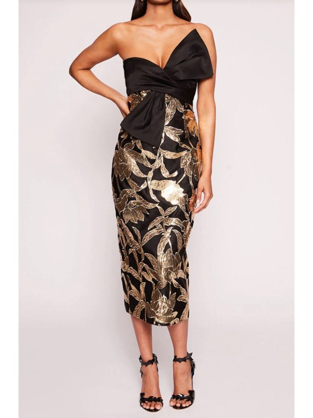NWT Marchesa Notte Lotus Sequin Strapless Midi Dress Size 2